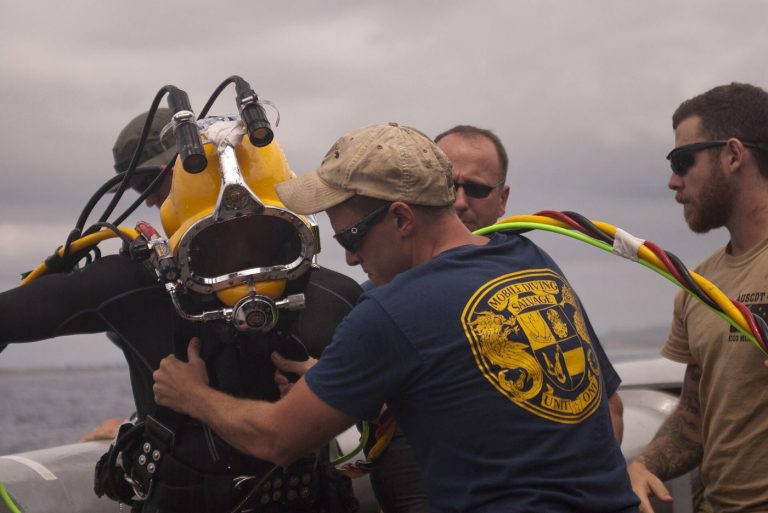 A diver inspecting underwater structures